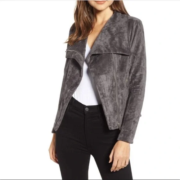 Blank NYC Faux Suede Gray Moto Jacket Sz Medium - Picture 1 of 14